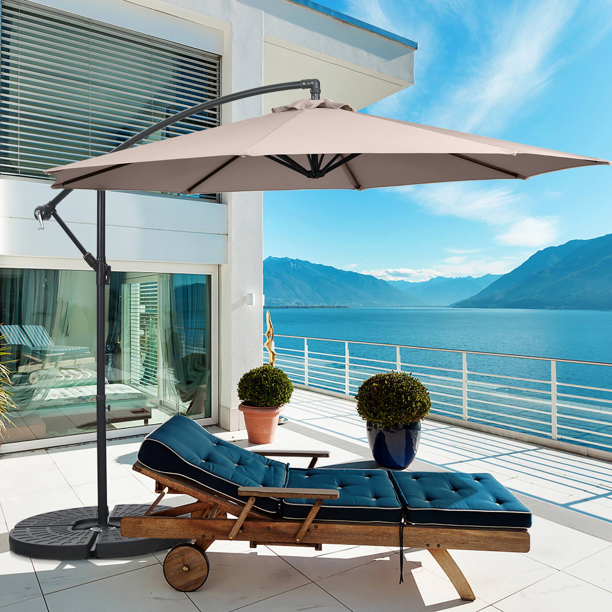Alt View 1. Costway - 10 FT Patio Offset Umbrella w/8 Ribs Cross Base Tilt - Brown.