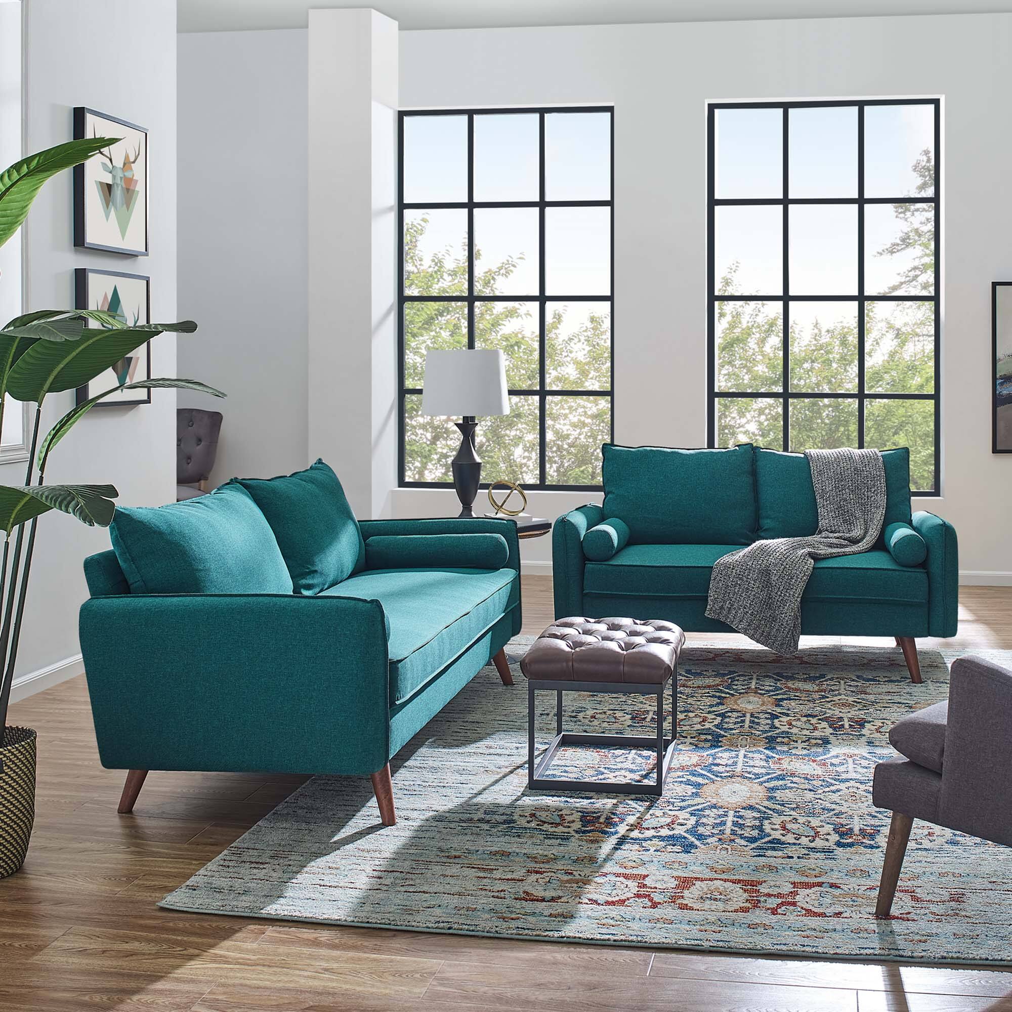 Alt View 2. Modway - Revive Upholstered Fabric Sofa and Loveseat Set by Modway - Blue.