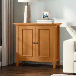 Simpli Home - Amherst 32 inch Wide Solid Wood Transitional Low Storage Cabinet - Light Golden Brown