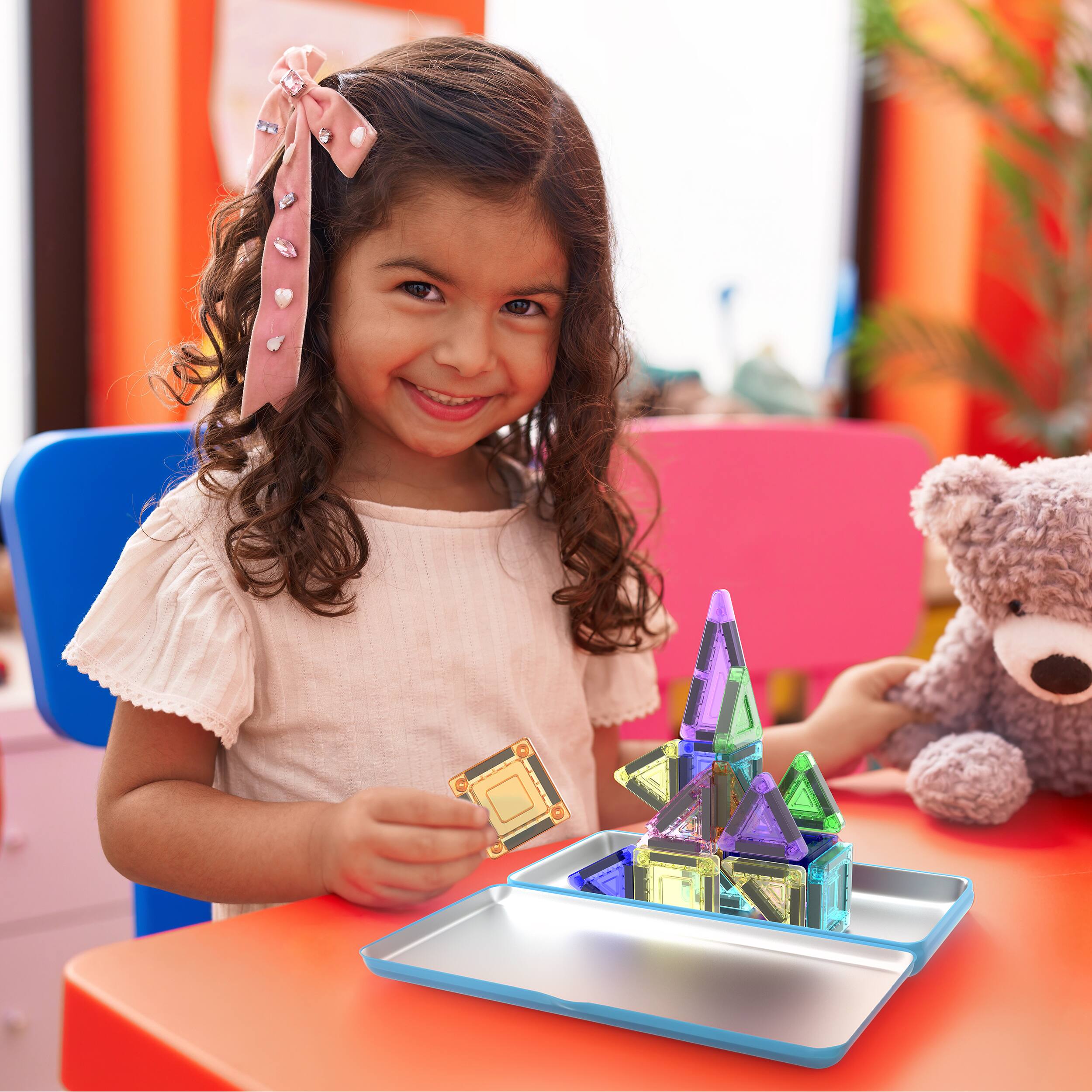 Alt View 1. PicassoTiles - PicassoTiles Magnetic Tiles 30pc Nano Mini Building Set for Kids, Travel STEM Construction Toy with Tin Storage Case.