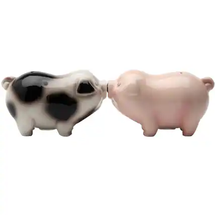 Front. Pacific Trading - Kissing Passion Piggies Pig Magnetic Ceramic Salt and Pepper Shaker Set - Multicolor.