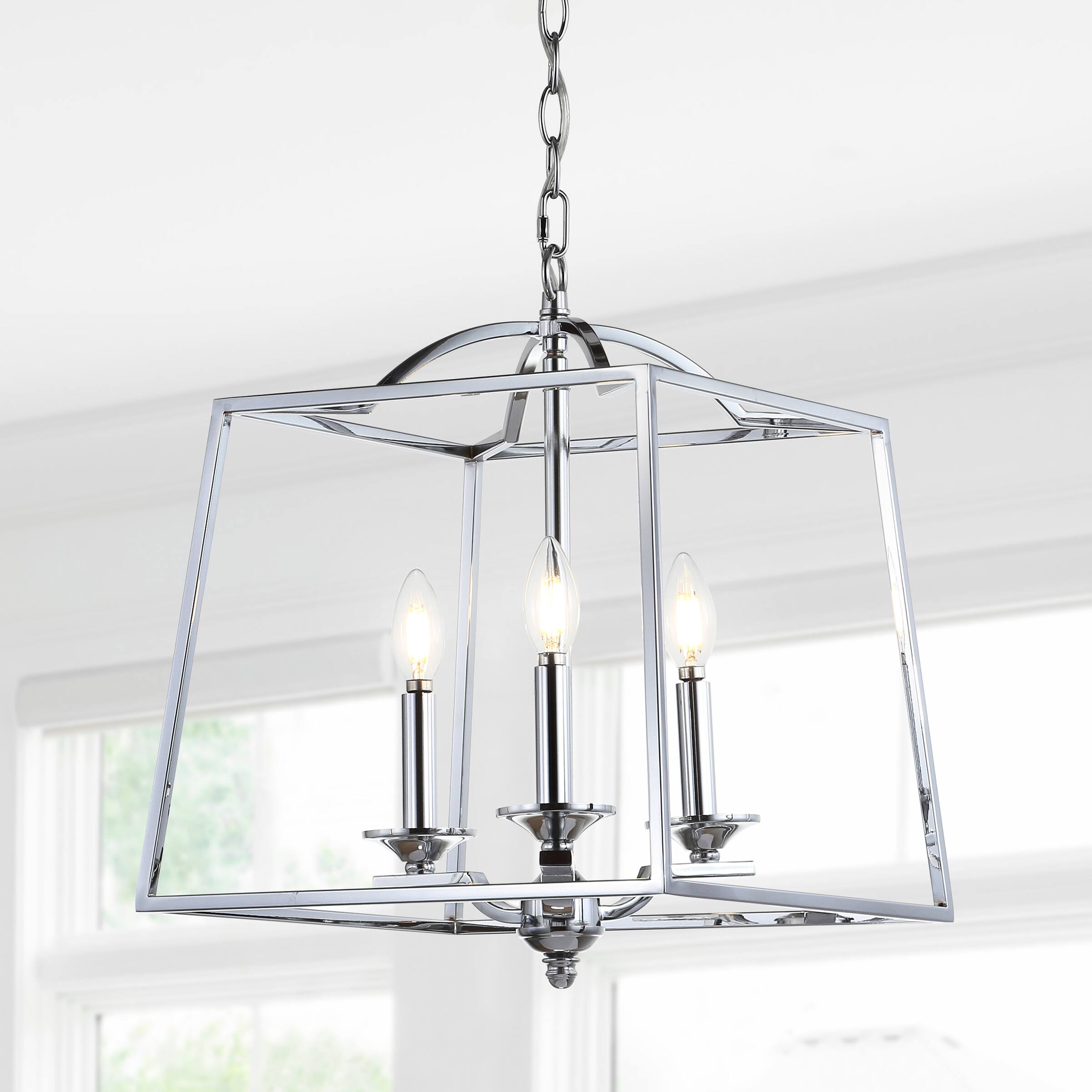 Alt View 1. Jonathan Y - Gloria 14.5" 3-light Metal LED Pendant, Chrome - Chrome.