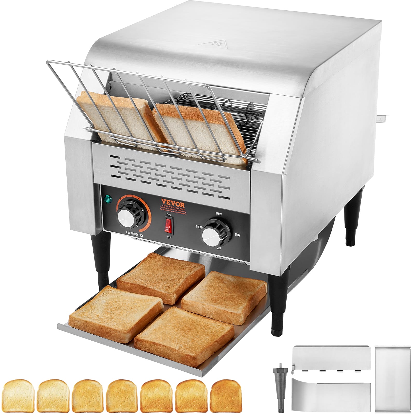VEVOR - Commercial Conveyor Toaster, 300 Slices/Hour Conveyor Belt Toaster, Heavy Duty Stainless Steel Commercial Toaster Oven - Silver
