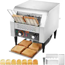 VEVOR - Commercial Conveyor Toaster, 300 Slices/Hour Conveyor Belt Toaster, Heavy Duty Stainless Steel Commercial Toaster Oven - Silver
