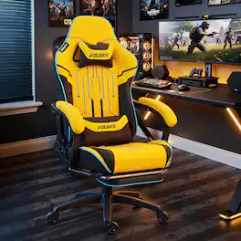 Dowinx - Ergonomic Gaming Chair with Massage Lumbar Support, Office Chair Big and Tall with Footrest&Headrest for Adults - Yellow