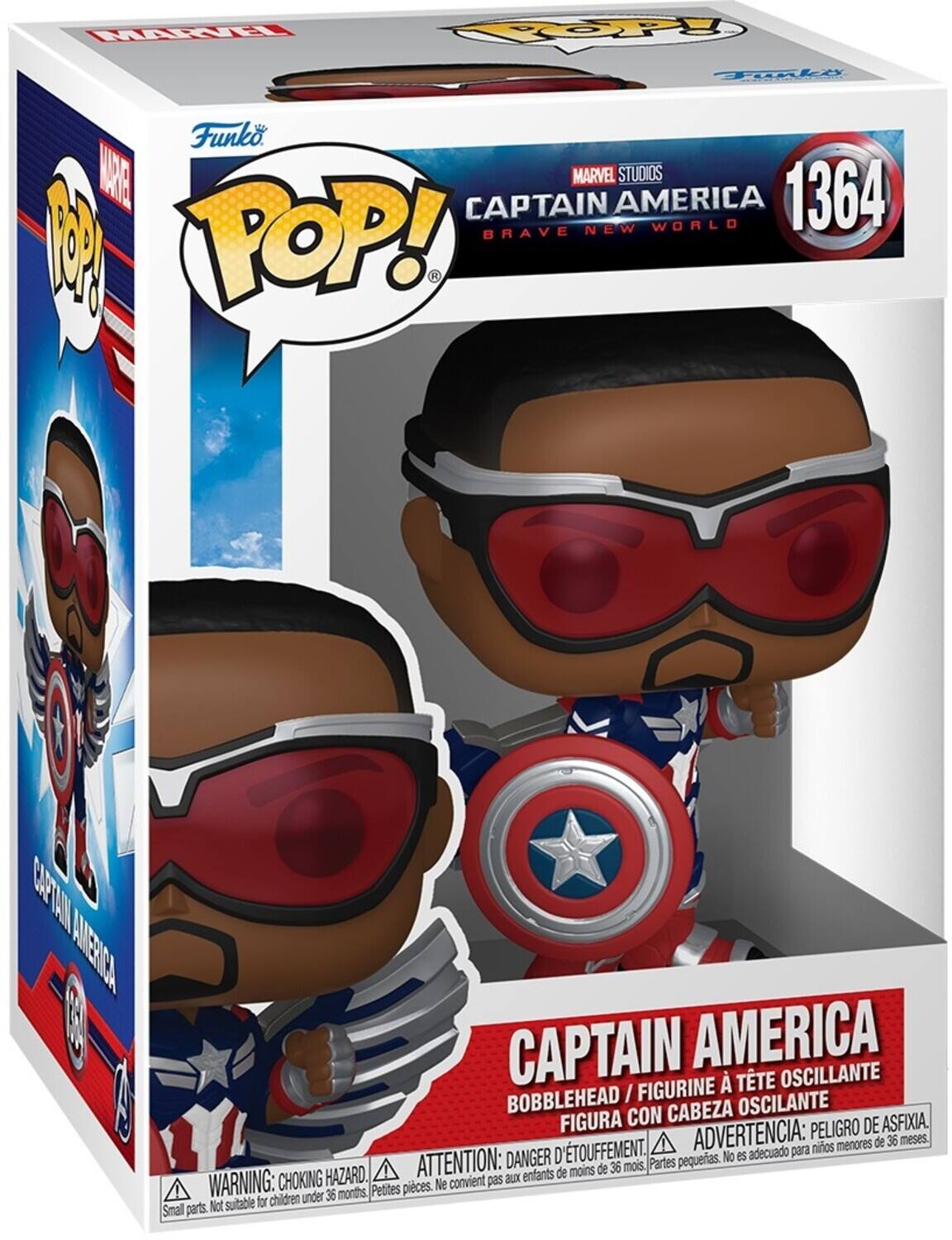 The text on the image is:

"Funko POP! MARVEL STUDIOS CAPTAIN AMERICA WORLD 1364 BRAVE (POP! F) CARTAAN MANERCAR CAPTAIN AMERICA FIGURINE TTE OSCILLANTE BOBBLEHEAD / OSCILANTE FIGURA CON CABEZA ASFIXIA. ADVERTENCIA: PELIGRO DE asfixia. menores de 36 meses. TOUFFEMENT. n para nios ATTENTION: DANGER D Partes pequeras. No es de menos de 36 mois CHOKING HAZARD. convient pas aux enfants WARNING: under 36 months Petites pieces. Ne convient pas aux enfants Small parts. Not suitable for children."

Corrected and grouped text:

"Funko POP! MARVEL STUDIOS CAPTAIN AMERICA WORLD 1364 BRAVE (POP! F) CAPTAIN AMERICA FIGURINE OSCILLANTE BOBBLEHEAD / OSCILANTE FIGURA CON CABEZA. ADVERTENCIA: PELIGRO DE ASFIXIA. menores de 36 meses. ATTENTION: DANGER D'ÉTOUFFEMENT. Partes pequeñas. No es de menos de 36 mois. CHOKING HAZARD. convient pas aux enfants. WARNING: under 36 months. Petites pièces. Ne convient pas aux enfants. Small parts. Not suitable for children."
