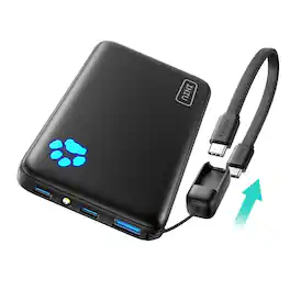 INIU - Portable Charger, Compact 10000mAh PD 45W Power Bank with Lanyard USB-C Cable for iPhone, Samsung, Pixel, iPad etc - Black