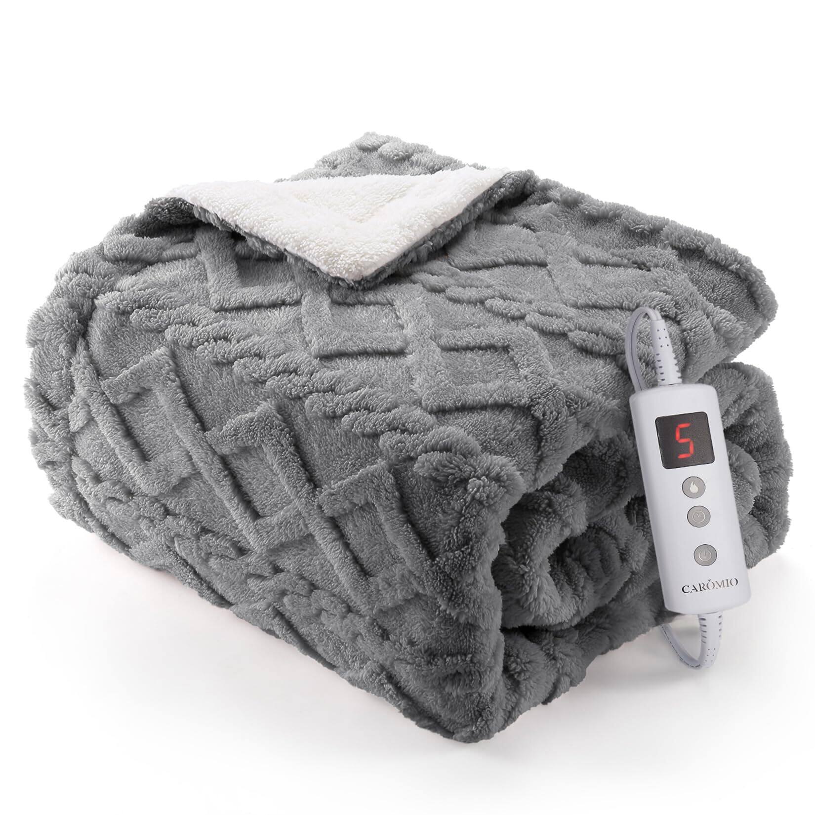 Front. Jojoka - Washable Fast Heating Thick Tufted Sherpa Electric Blanket Throw w/ 10 Heating Levels & 10 Time Settings Throw 50"×60" - Gray.