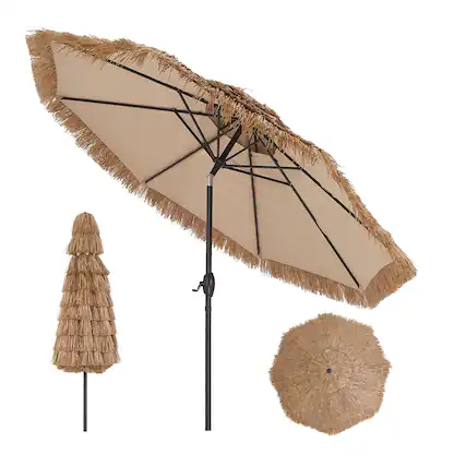 Front. Ainfox - Ainfox 9FT Tiki Patio Umbrella 2 Tiers Outdoor Straw Umbrella with Crank and Tilt for Backyard Garden Beach - Yellow.
