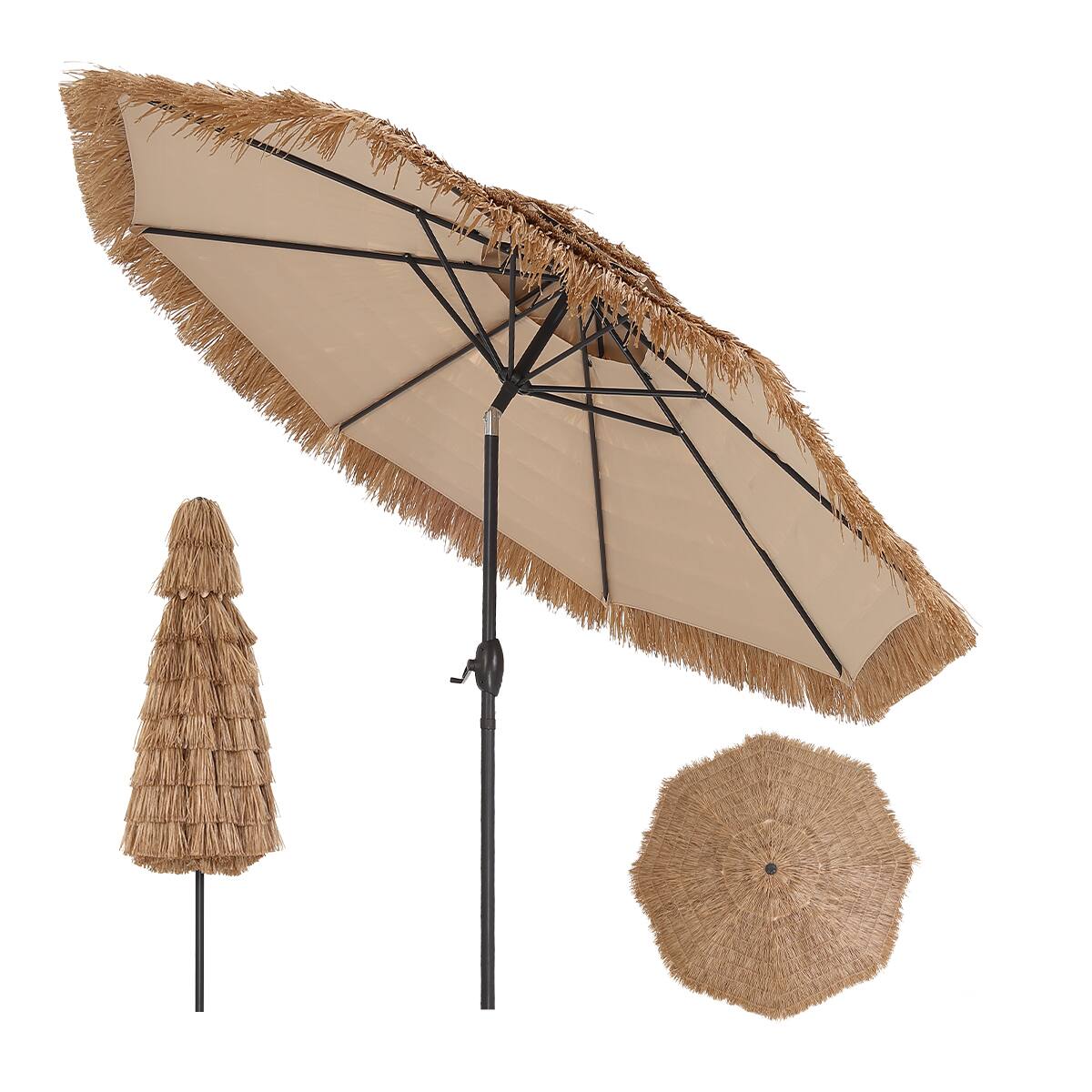 Front. Ainfox - Ainfox 9FT Tiki Patio Umbrella 2 Tiers Outdoor Straw Umbrella with Crank and Tilt for Backyard Garden Beach - Yellow.
