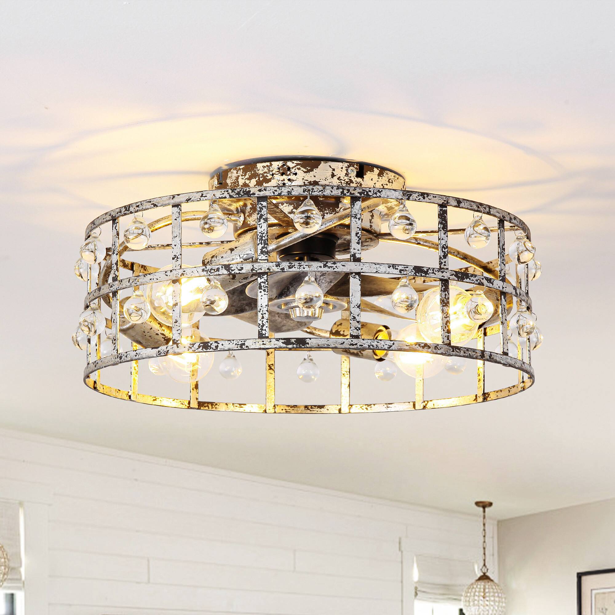 Alt View 6. Parrot Uncle - 17.7 in. Caged LOW Profile Smart Ceiling Fan with Light and Remote and APP Control - Distressed Silver.