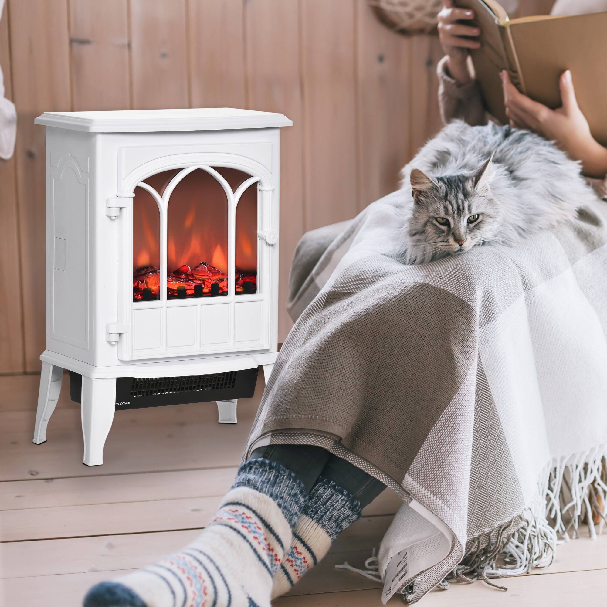 Alt View 1. Homcom - Electric Fireplace, Free Standing Electric Fire with Realistic LED Flame - White.
