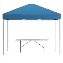 Flash Furniture - Otis 10'x10' Blue Pop Up Event Canopy Tent with Carry Bag and 6-Foot Bi-Fold Folding Table with Carrying Handle - Tailga