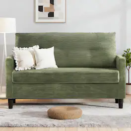 Vipbear - 50" Small Loveseat Sofa Couch Corduroy Comfy Love Seat with Spring Cushion, Solid Wood Frame, Tool-Free Assembly - Green
