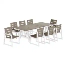WestinTrends - Cape May 9-Piece HDPE Outdoor Furniture Patio Dining Table With Umbrella Hole and Chairs Set For 8 - Weathered Wood