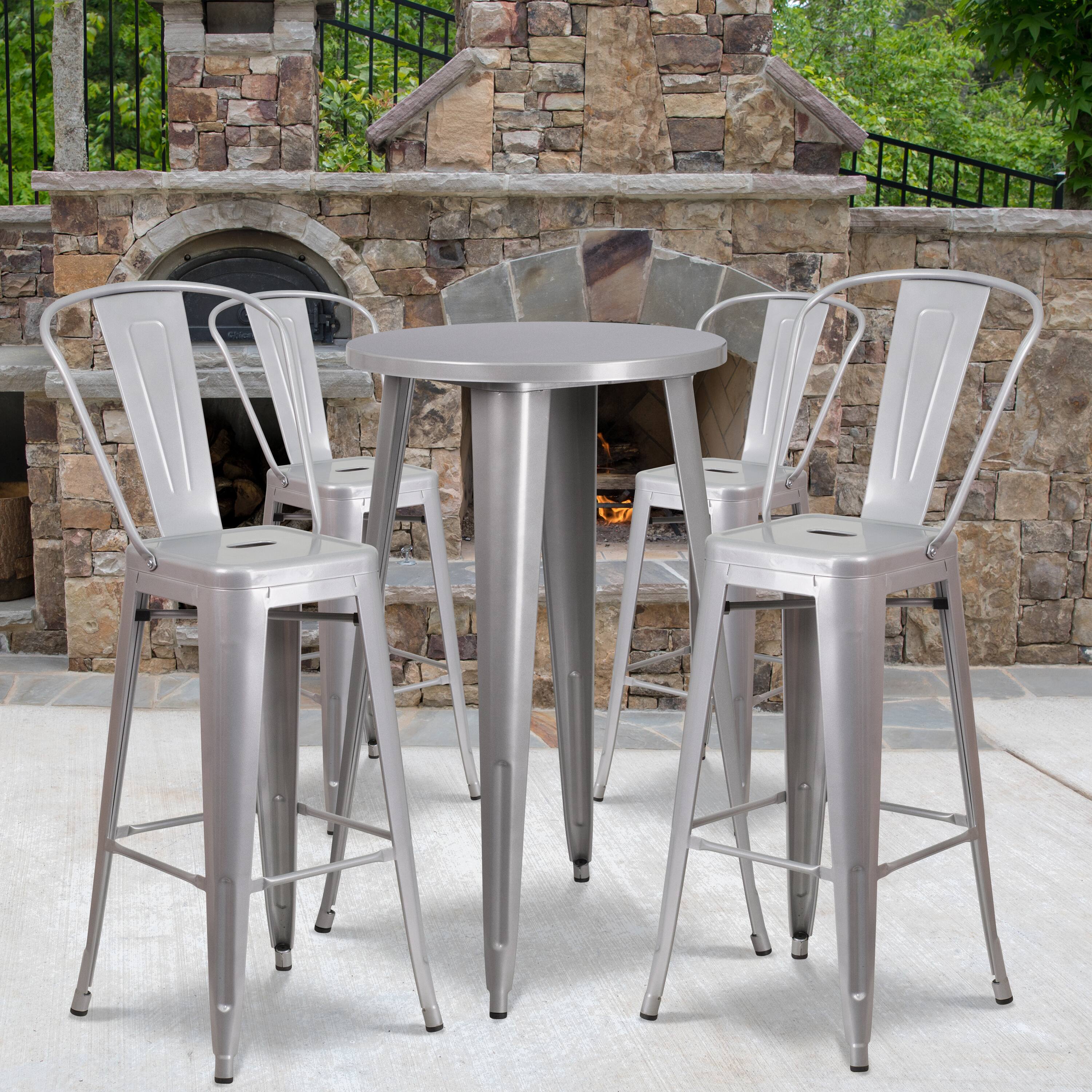 Alt View 1. Emma + Oliver - Commercial Grade 24" Round Metal Indoor-Outdoor Bar Table Set with 4 Cafe Stools - Silver.