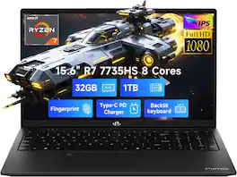 NIMO - 15.6" IPS FHD Gaming-Laptop, AMD 8 Cores Ryzen 7 7735HS 32GB DDR5 RAM 1TB SSD 4.75GHz - Black