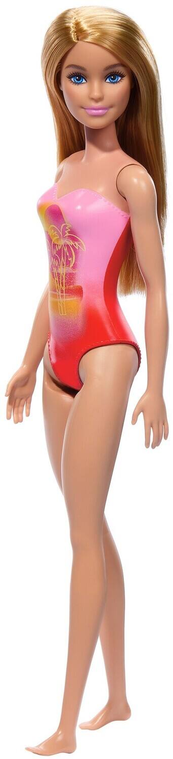 Front. Mattel - Barbie Beach Doll with Blond Hair & Pink Palm Tree-Print Swimsuit   - COLLECTIBLES - Multicolor.