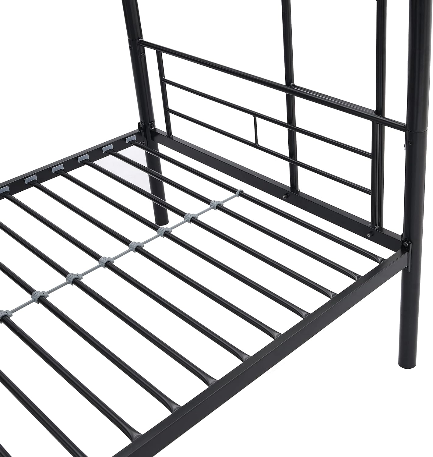 Alt View 5. Trinkets Crazed - Twin Over Twin Size Metal Detachable Bunk Bed Frame with 2 Side Ladder and Guardrail - black.