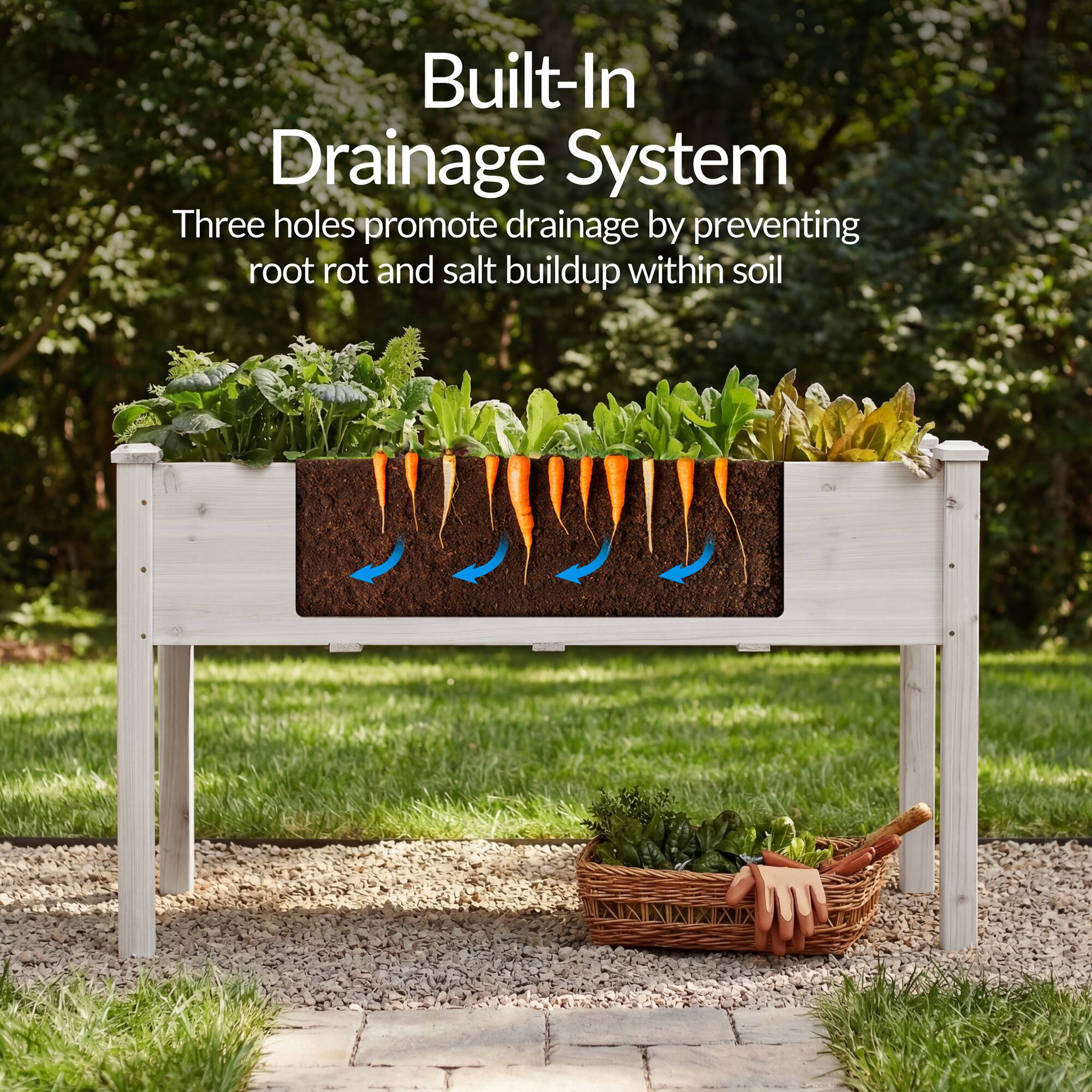 Built-In Drainage System  
Three holes promote drainage by preventing root rot and salt buildup within soil