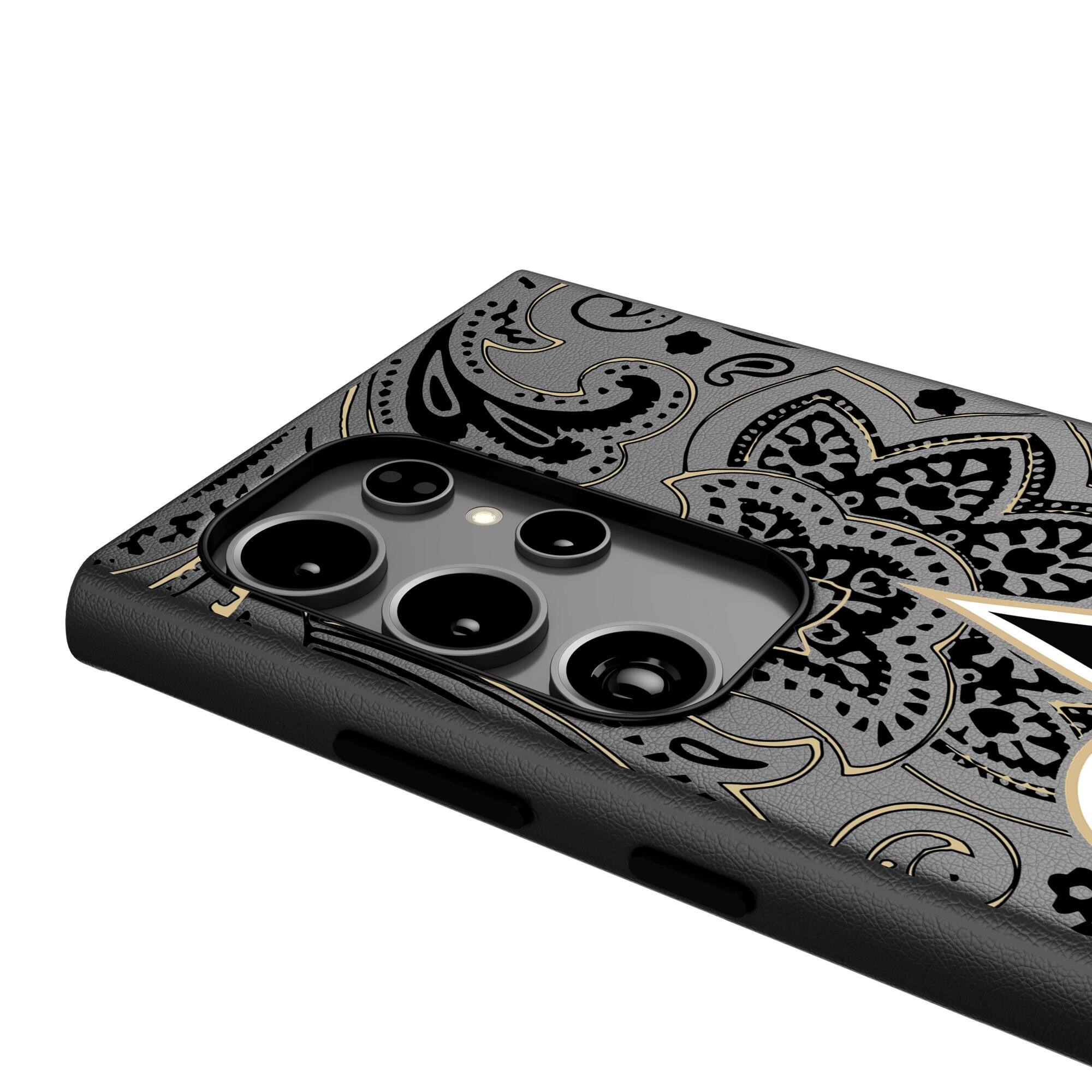 Alt View 3. Keyscaper - New Orleans Saints Paisley Galaxy Magnetic Bump Case - S25 Ultra - Black.