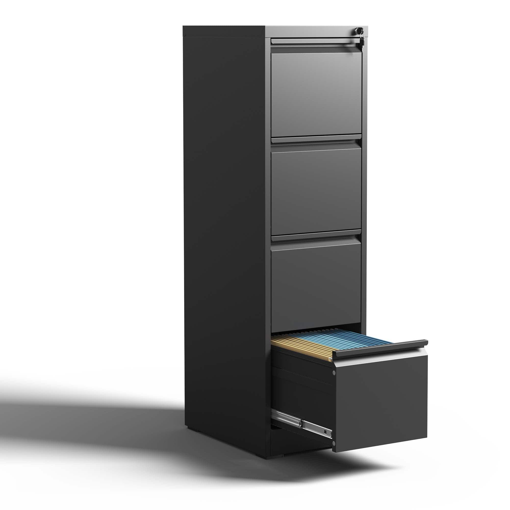 Dexmalle - Dexmalle-4 Drawer Metal Vertical File Cabinet with Lock-Black