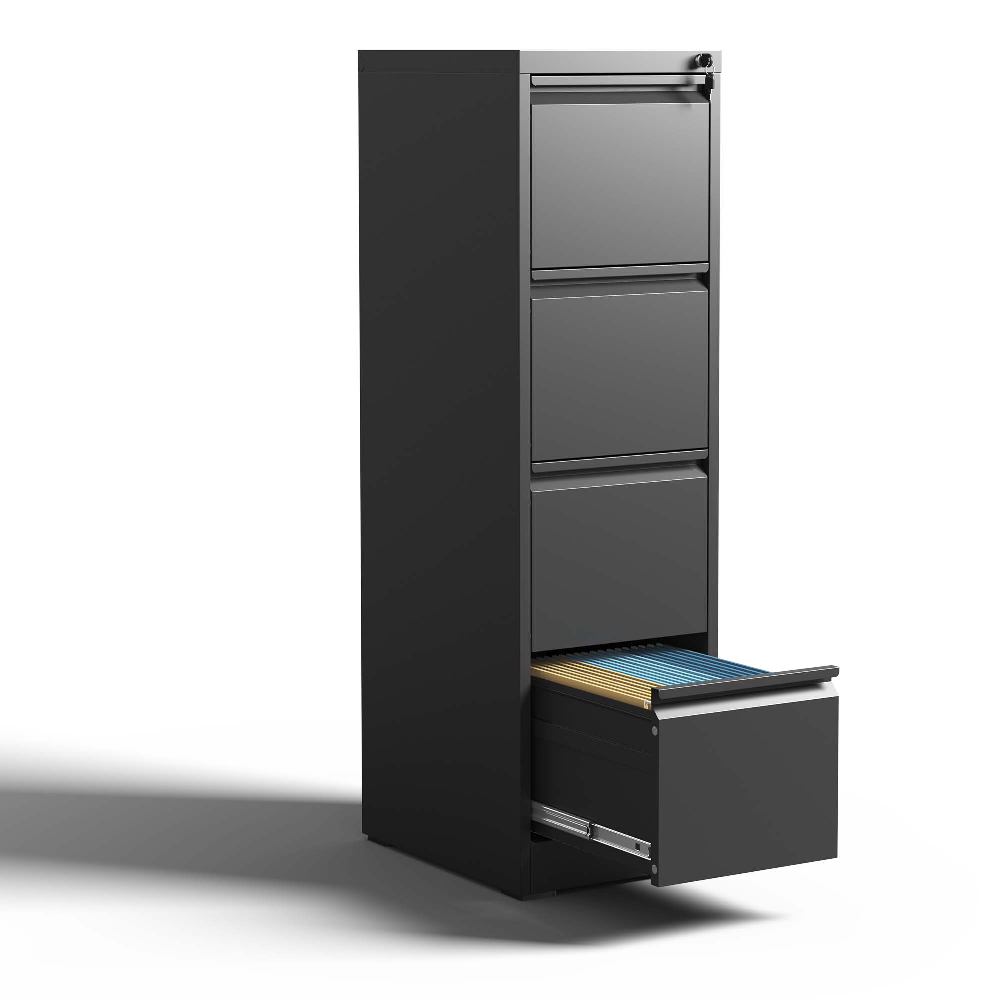 Front. Dexmalle - Dexmalle-4 Drawer Metal Vertical File Cabinet with Lock-Black.