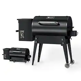 KingChii - Black Portable Wood Pellet Grill and Smoker with Foldable Legs for Tailgating and Picnics