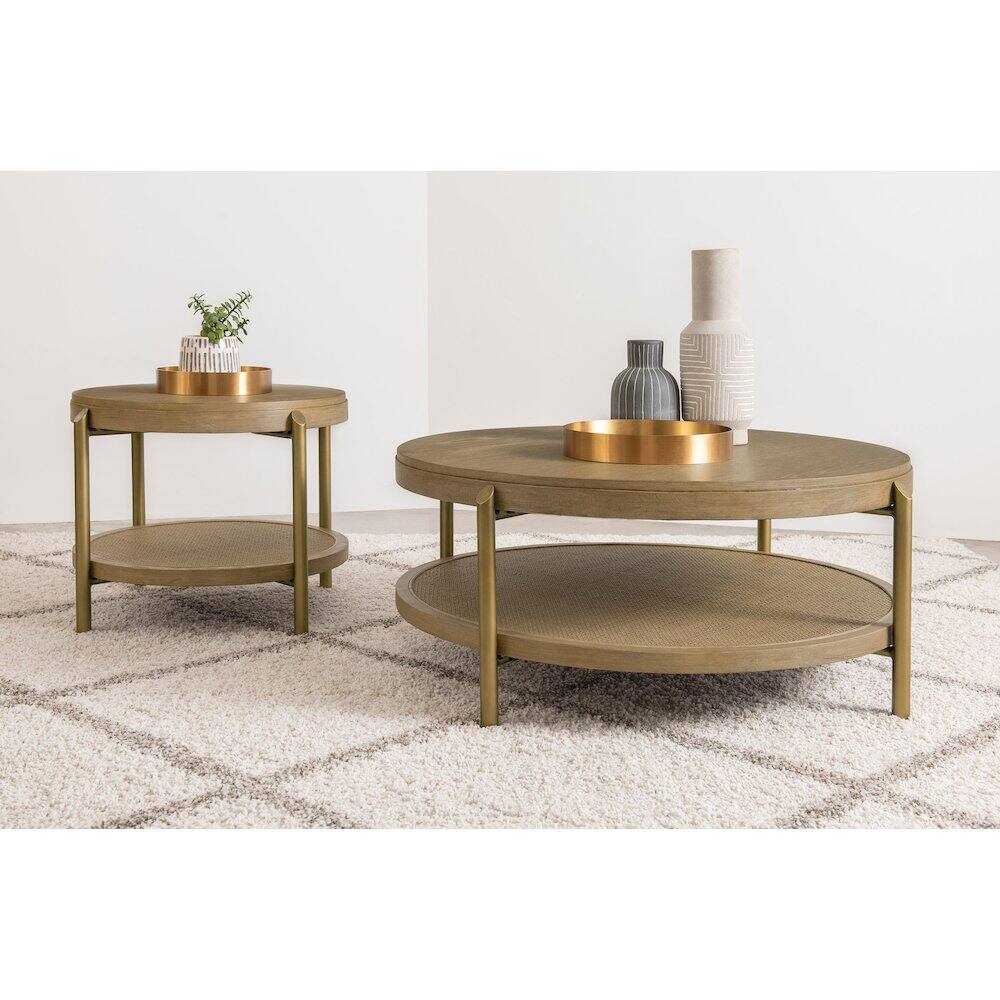 Alt View 6. Coaster Co. of America - Arini Round Coffee Table With Storage Shelf Sand Wash - Sand Wash.