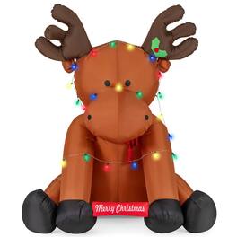 Costway - 8.5 FT Tall Christmas Inflatable Reindeer Decoration with 24 LED String Lights Advent Calendar - Brown