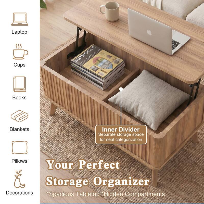 Laptop Cups  
MONOCLE  
Books  
Blankets  
Inner Divider Separate storage space for neat categorization  
Pillows  
Your Perfect Storage Organizer  
Decorations  
*Spacious Tabletop  
*Hidden Compartments