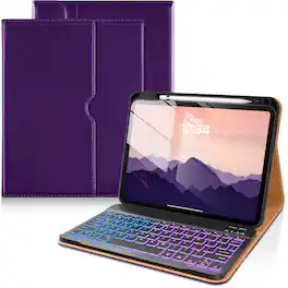 DTTO - Detachable Backlit Keyboard Case for iPad 11th/10th Gen (2025/2022) - Leather Cover w/ Pencil Holder & Pocket - Deep Purple