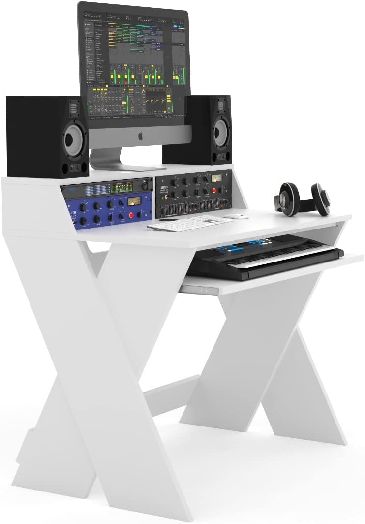 Angle. Glorious - Glorious Sound Desk Compact Professional Studio Workstation with Pull-out Keyboard Compartment (White) - "NA".