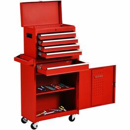 SlickBlue - Mobile Garage Storage Cart with Steel Construction and Lockable Drawers - Red