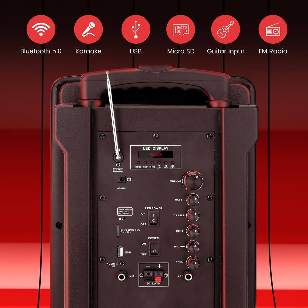 - micro SD
- Bluetooth 5.0
- Karaoke
- USB
- Micro SD
- Guitar Input
- FM Radio
- LED DISPLAY
- VOLUME
- BASS
- TREBLE
- ECHO
- MIC VOL
- GT VOL
- POWER
- LED POWER
- LED DISPLAY
- USB
- AUDIO IN L-R
- MIC
- DC 12V IN
- Micro SD Memory Card Slot
- USB
- POWER
- LED POWER
- LED DISPLAY
- VOLUME
- BASS
- TREBLE
- ECHO
- MIC VOL
- GT VOL
- POWER
- LED POWER
- LED DISPLAY
- USB
- AUDIO IN L-R
- MIC
- DC 12V IN
- Micro SD Memory Card Slot
- USB
- POWER
- LED POWER
- LED DISPLAY
- VOLUME
- BASS
- TREBLE
- ECHO
- MIC VOL
- GT VOL
- POWER
- LED POWER
- LED DISPLAY
- USB
- AUDIO IN L-R
- MIC
- DC 12V IN
- Micro SD Memory Card Slot
- USB
- POWER
- LED POWER
- LED DISPLAY
- VOLUME
- BASS
- TREBLE
- ECHO
- MIC VOL
- GT VOL
- POWER
- LED POWER
- LED DISPLAY
- USB
- AUDIO IN L-R
- MIC
- DC 12V IN
- Micro SD Memory Card Slot
- USB
- POWER
- LED POWER
- LED DISPLAY
- VOLUME
- BASS
- TREBLE
- ECHO
- MIC VOL
- GT VOL
- POWER
- LED POWER
- LED DISPLAY
- USB
- AUDIO IN L-R
- MIC
- DC 12V IN
- Micro SD Memory Card Slot
- USB
- POWER
- LED POWER
- LED DISPLAY
- VOLUME
- BASS
- TREBLE
- ECHO
- MIC VOL
- GT VOL
- POWER
- LED POWER
- LED DISPLAY
- USB
- AUDIO IN L-R
- MIC
- DC 12V IN
- Micro SD Memory Card Slot
- USB
- POWER
- LED POWER
- LED DISPLAY
- VOLUME
- BASS
- TREBLE
- ECHO
- MIC VOL
- GT