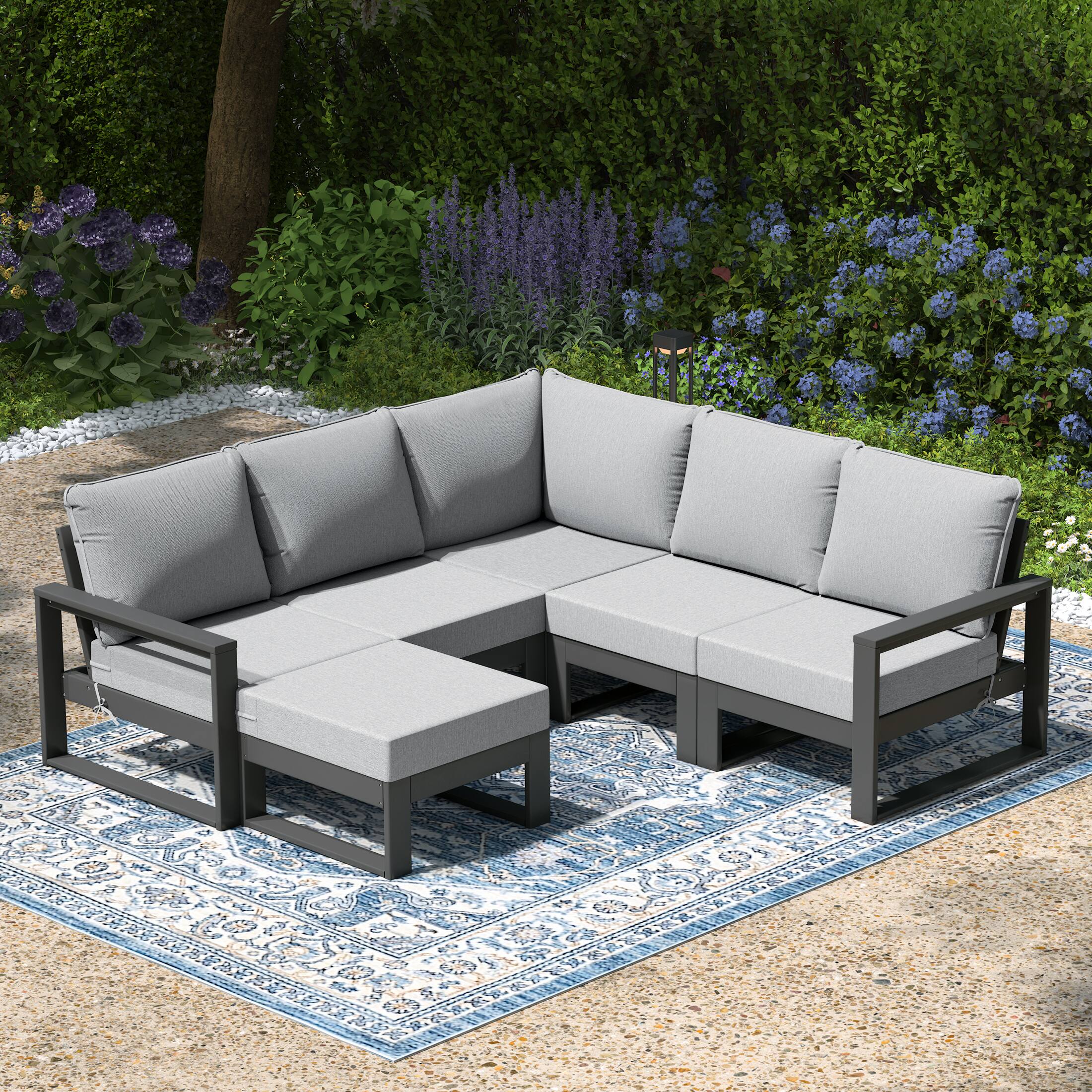 Angle. WestinTrends - WestinTrends Montara 6-Piece Outdoor Patio Corner Sectional Sofa Conversation Set - Light Gray.