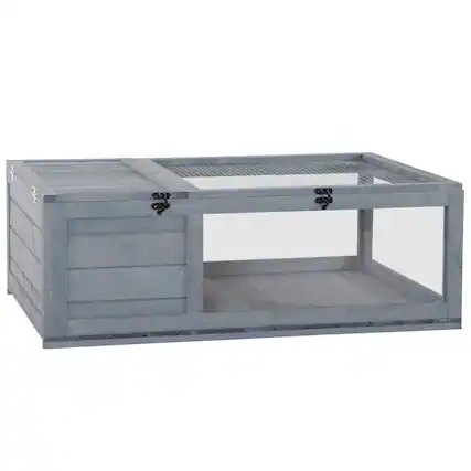 Front. Pawhut - Wooden Tortoise House Indoor Turtle Habitat Enclosure Outdoor Reptile Cage for Lizards, Geckos.