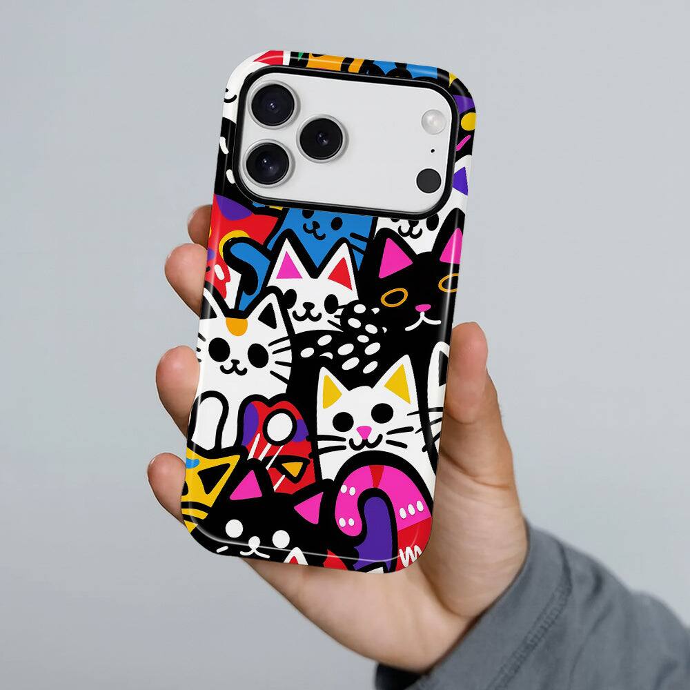 Alt View 3. BUBM - Smartphone Case for iPhone - 2-Layer Durable Smartphone Protection Case - Cat Party - Cat Party for iPhone 17 Pro.