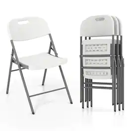 Costway - Folding Chairs Set of 4 HDPE Plastic Chairs with Metal Frame for Home Office - White