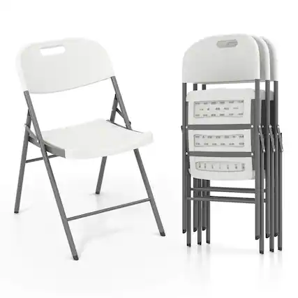 Front. Costway - Costway Folding Chairs Set of 4 HDPE Plastic Chairs with Metal Frame for Home Office - White.