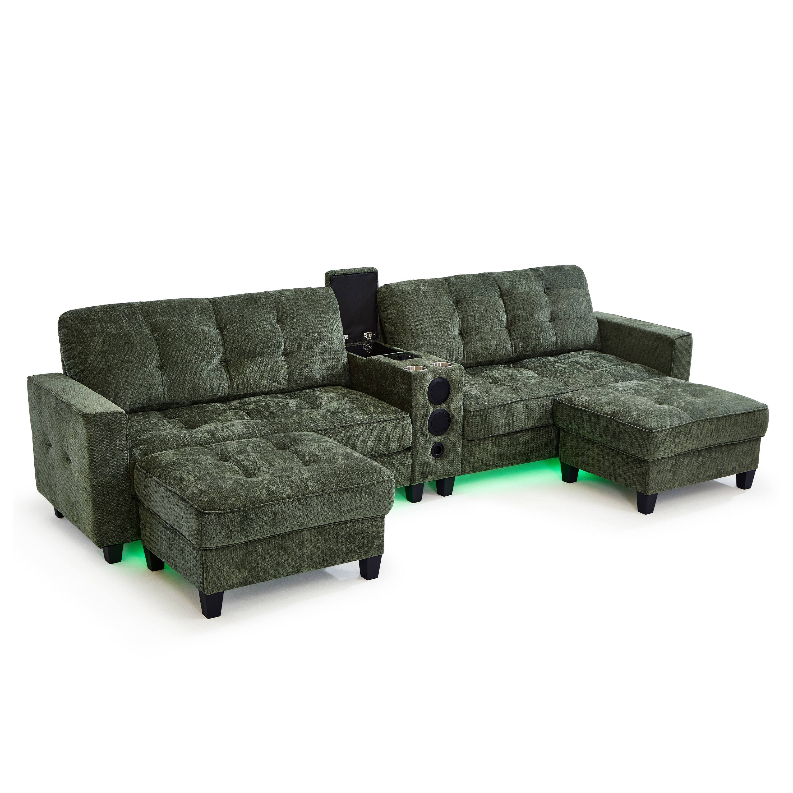 Left. Whisen - Modern 126" U-Shaped Modular Sectional Sofa with Storage & Speakers for Living Room - Green.