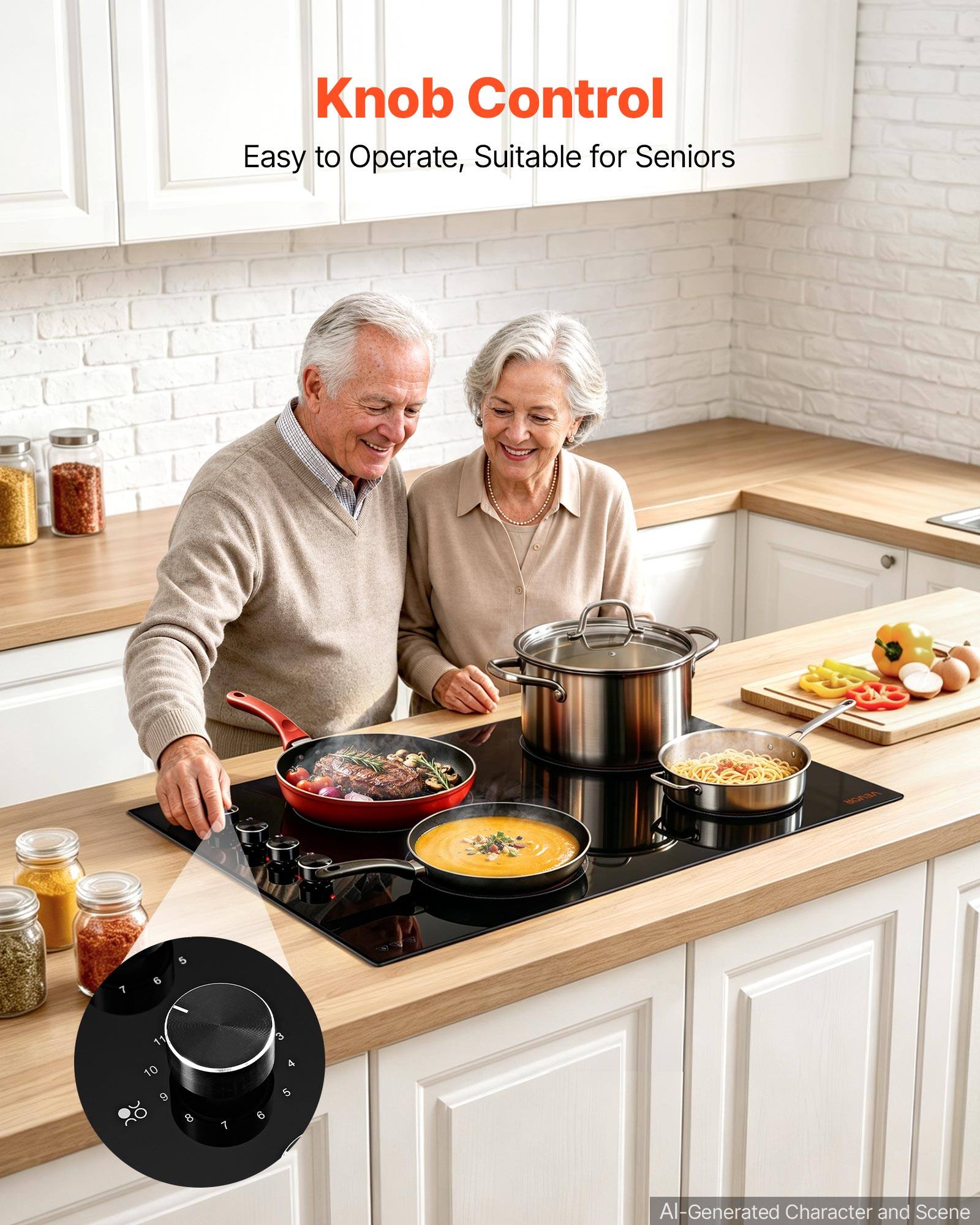 Knob Control  
Easy to Operate, Suitable for Seniors  

5 765 7 6 11 10 9 8 7  
3 4 5 9  

AI-Generated Character and Scene