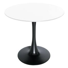 LeisureMod - Bristol 27" Round Dining Table Modern MDF Tabletop, Black Steel Pedestal Base Accent Table for Kitchen & Small Spaces - White