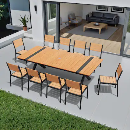 Front. Crestlive Products - Crestlive Products 11/13pc Water Proof Patio Dining Set Aluminum Frame X-Leg Table Stackable Stationary Chairs - Brown-11PC.