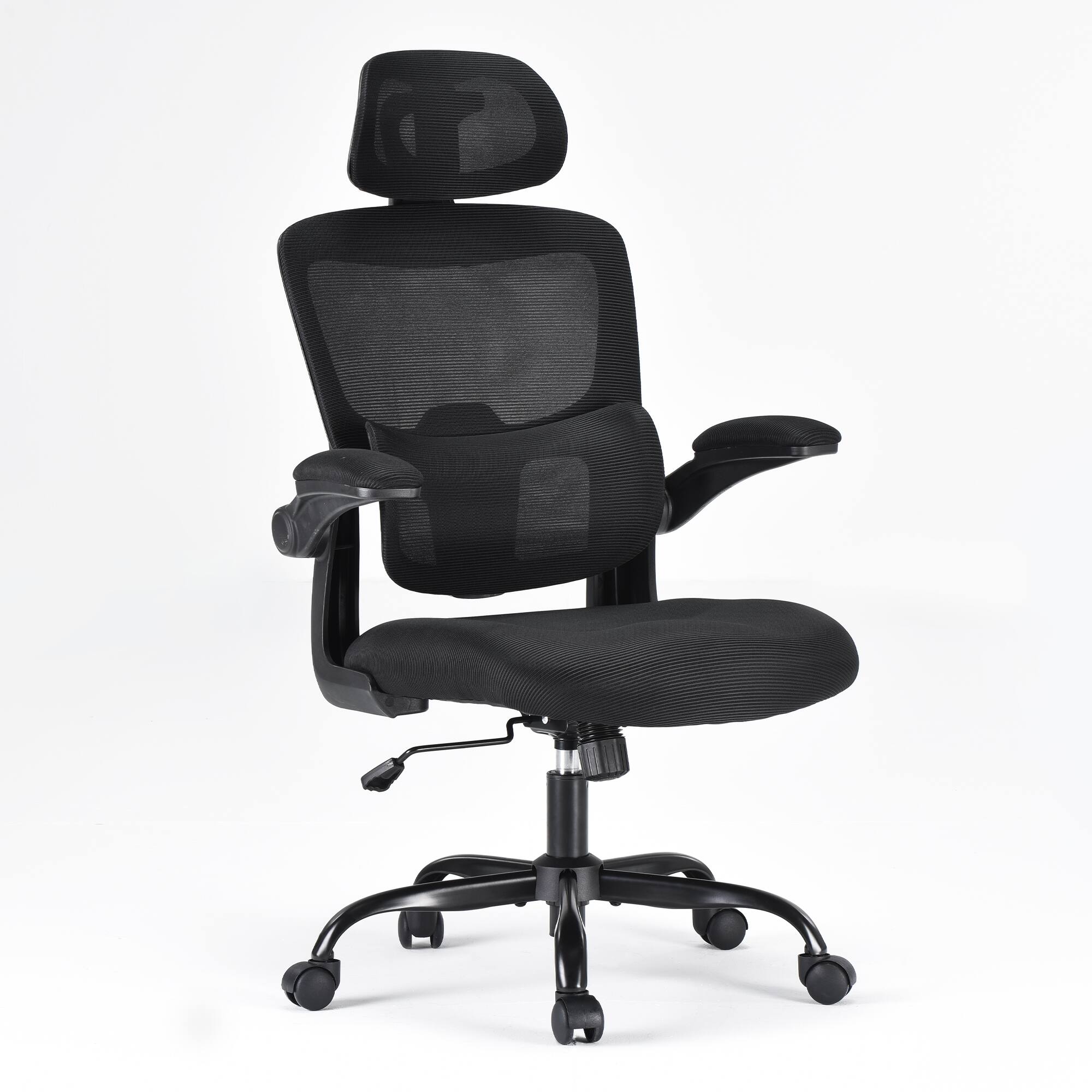 Front. Ecooso - Ergonomic Office Chair, High Back Desk Chair with Flip-Up Armrests and Adjustable Lumbar Support for Home or Office - Black.