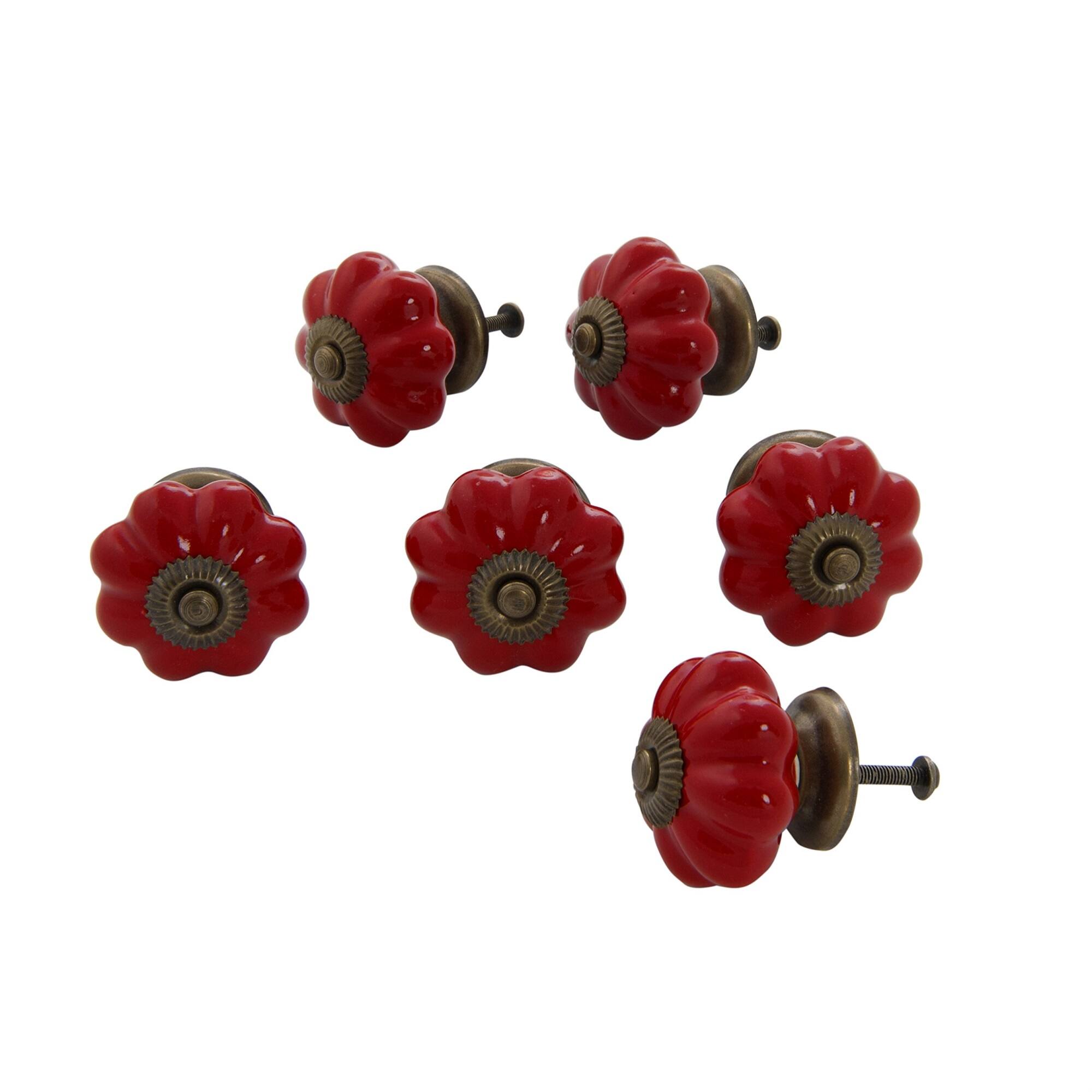 Front. TX USA Corporation - Ceramic Scallop Knob Red Set of 6 - Red.