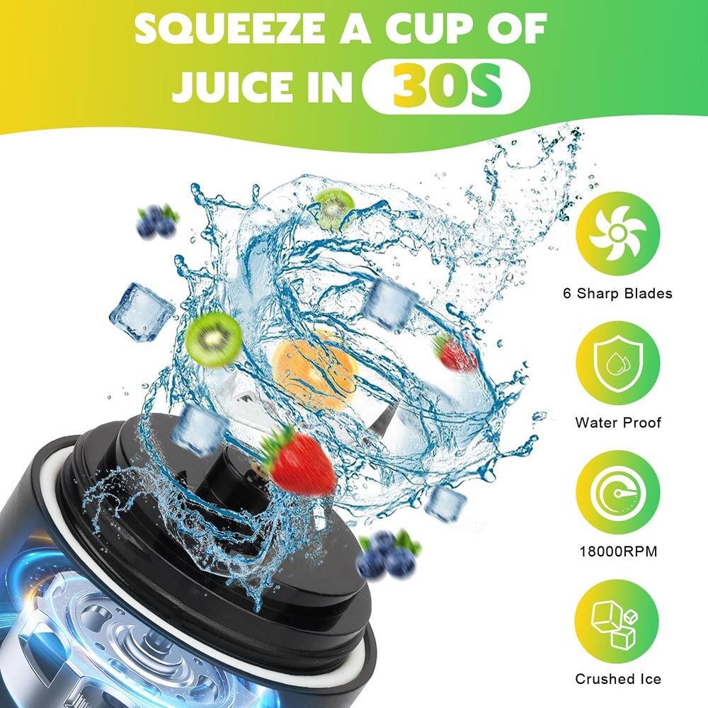 Squeeze a cup of juice in 30s

- 6 Sharp Blades
- Water Proof
- 18000RPM
- Crushed Ice