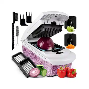 Luminuxe Multipurpose Vegetable Chopper & Spiralizer, 4‑in‑1 Manual Food Slicer, Dicer & Prep Container