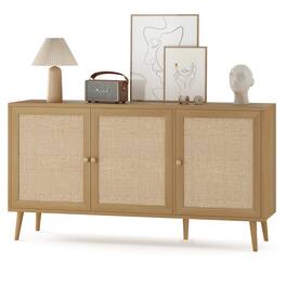 GOODSILO - Modern Rattan Sideboard Buffet Cabinet with Three Doors, Large Kitchen Storage Console Cabinet for Living Room Entryway - Natural