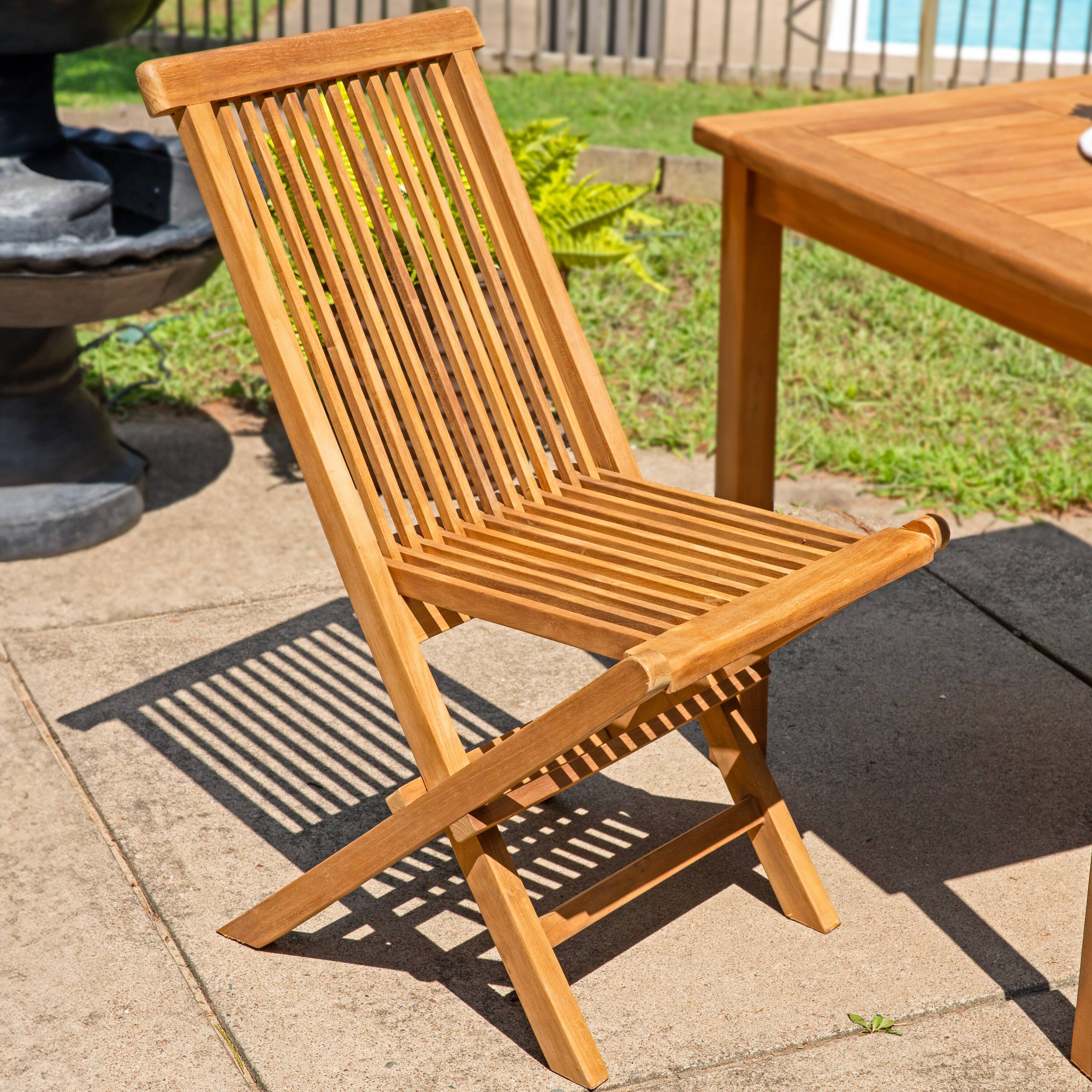 Alt View 1. Sunnydaze - Hyannis Solid Teak Wood Folding Slat-Back Patio Chair - Light Brown.